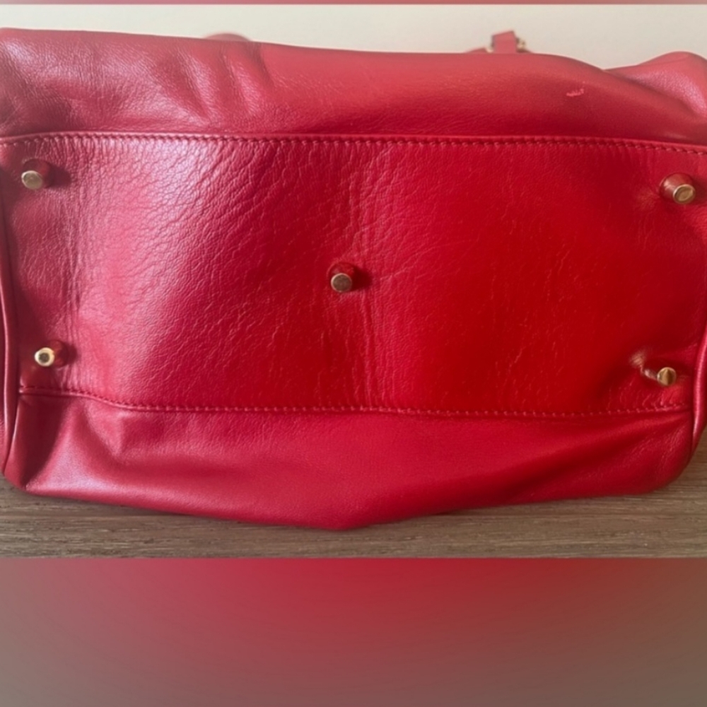 Burberry Red Leather Shoulder Bag with Check Trim - Picture 9 of 16
